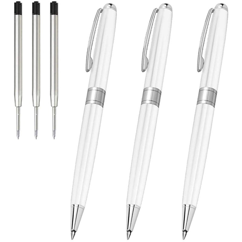 Cambond Ballpoint Pens White Pen - Fancy Pens Black Ink Pens for Journaling Men Gift Business Police Flight Attendant 1.0 mm Medium Point, 3 Pens with 3 Extra Refills (White) - Image 1